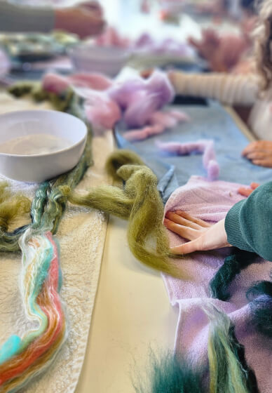 School Holiday Wet Felted Ball Necklace Workshop