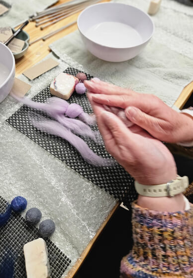 School Holiday Wet Felted Ball Necklace Workshop