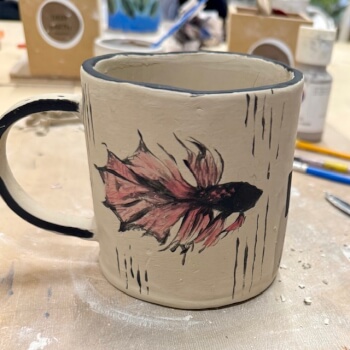 Mug Finished and decorated using underglazes 