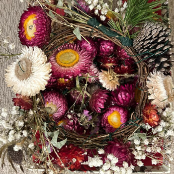 Naturally dried flowers, gathered and set in place