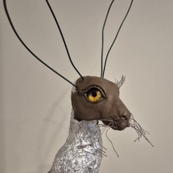 Wire armature, foil shaping and clay sculpting