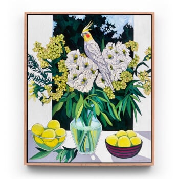 Cockatiel and Lemons Painting by Julie Lynch