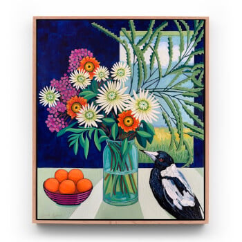 Magpie and Oranges Painting by Julie Lynch