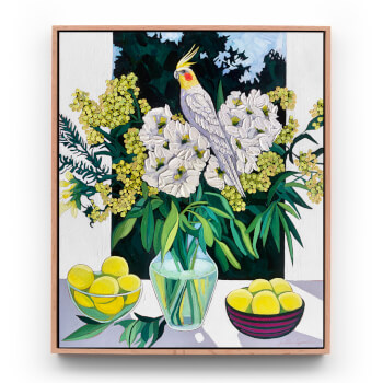 Cockatiel and Lemons Painting by Julie Lynch