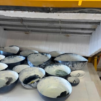 Once fired onto the glass your piece will be refired to slump it into a bowl