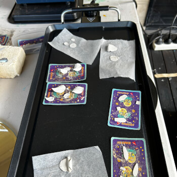 Pieces are dried.
