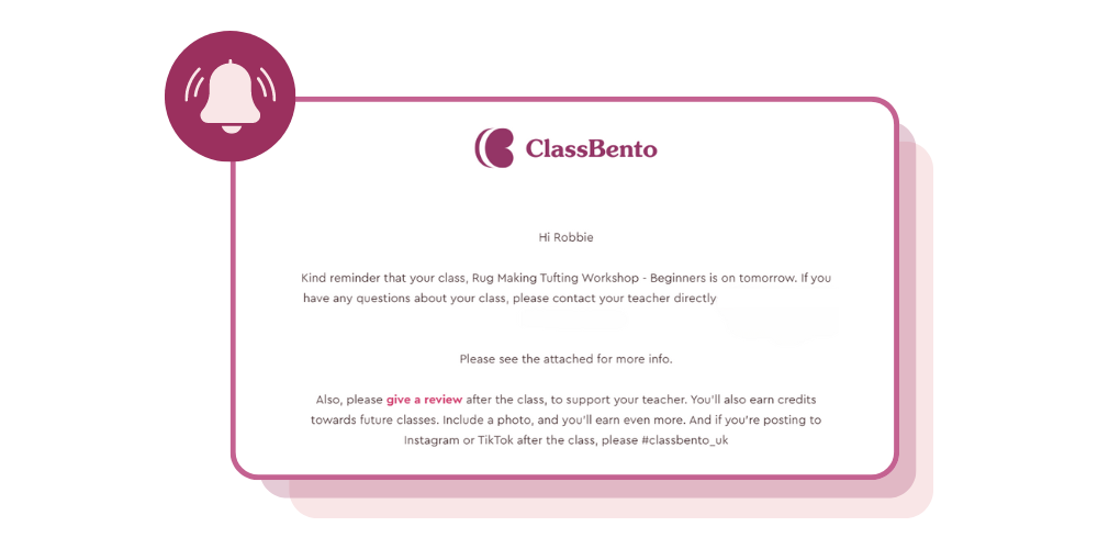 Automated class reminder emails