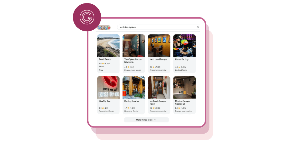 Google Things To Do ticketing partner for classes