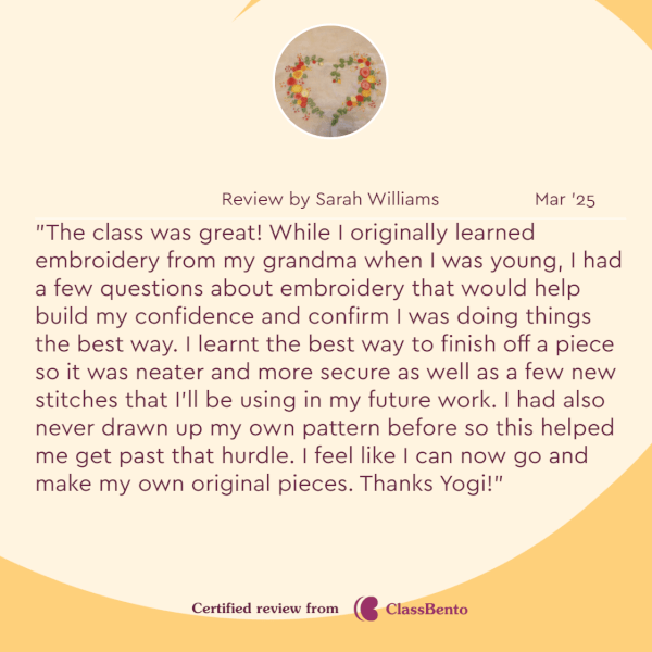 Textiles class by Yogi's Embroidery