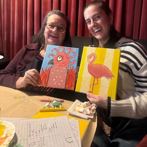Paint and Sip Class with Kath and Kim (Impersonator) review by Lucy Dujmovich - Sydney