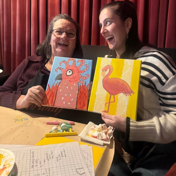 Paint and Sip Class with Kath and Kim (Impersonator) review by Lucy Dujmovich - Sydney