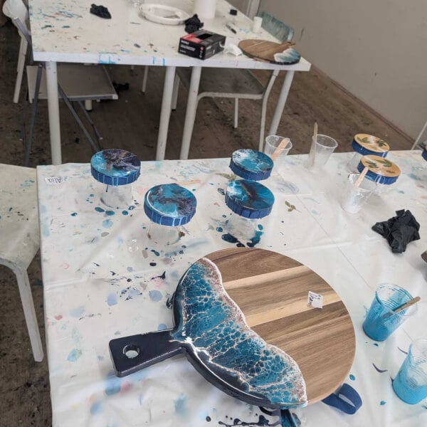 Resin Art Class: Cheeseboard and Coasters review by Stephanie Greene - Sydney