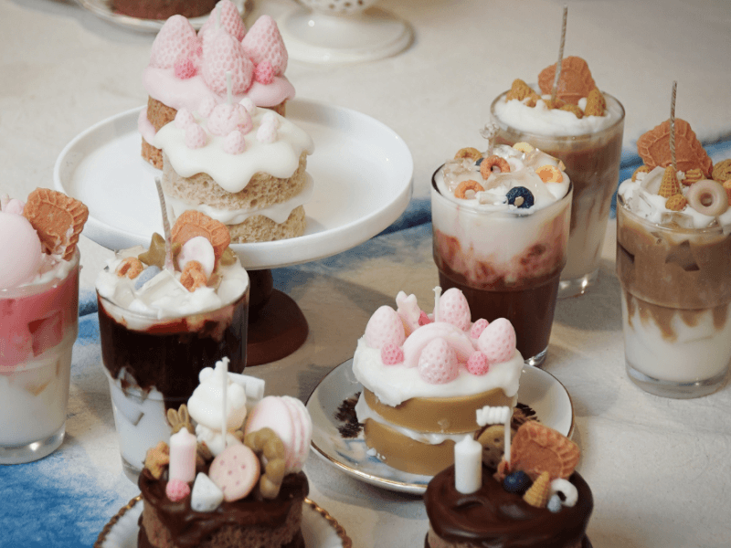 dessert candles drinks and cakes