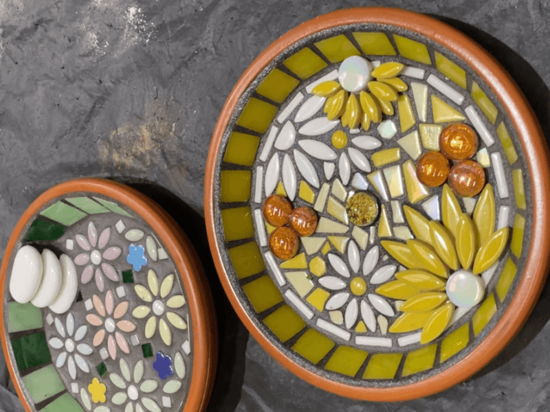 example of end product mosaiced bee baths
