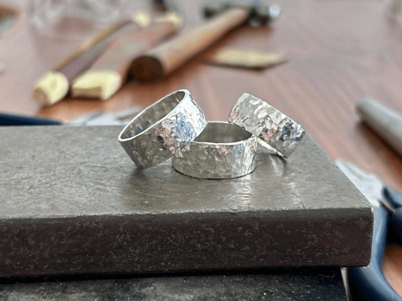 handmade silver rings with pattern