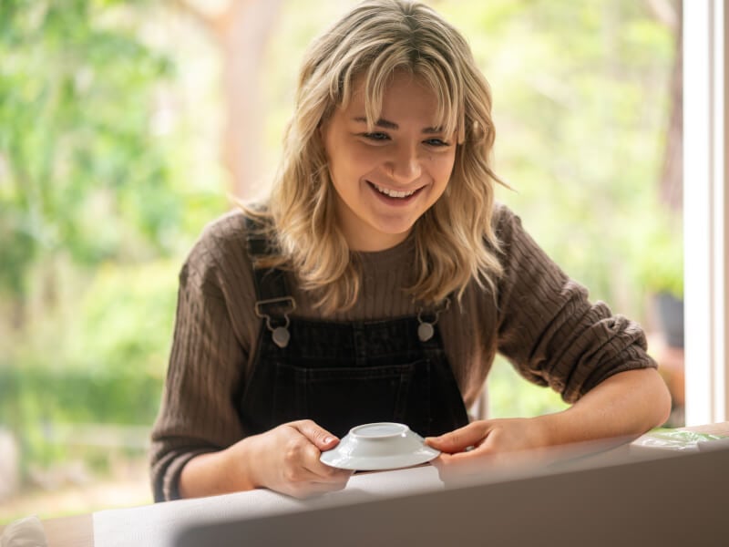 happy woman at craft workshop