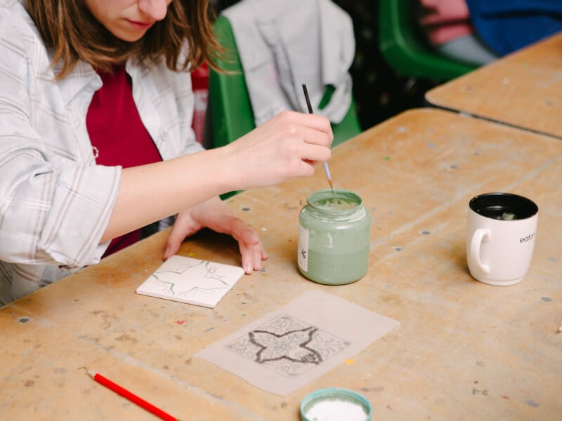 Close-up of painting on ceramics