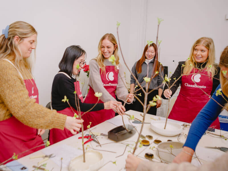 group of girls at an ikebana floristry class