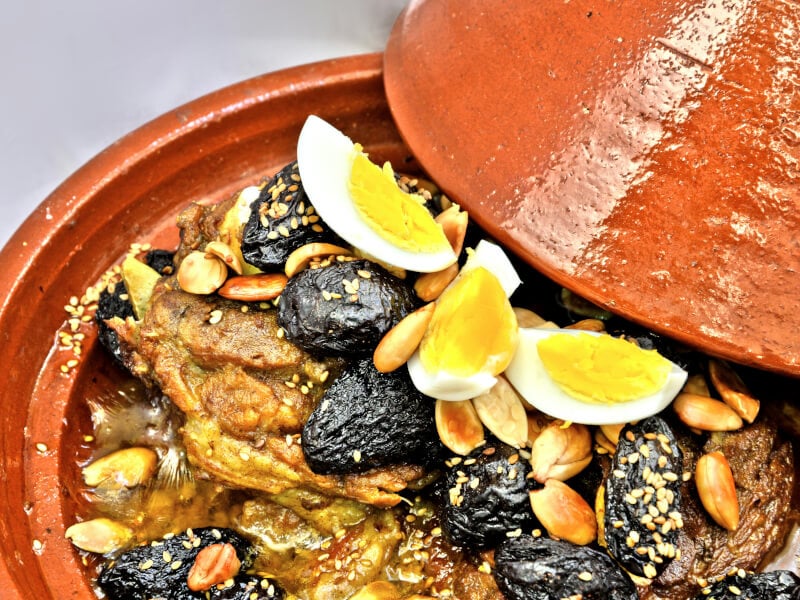Close up of traditional Moroccan Lamb Tagine with Prunes
