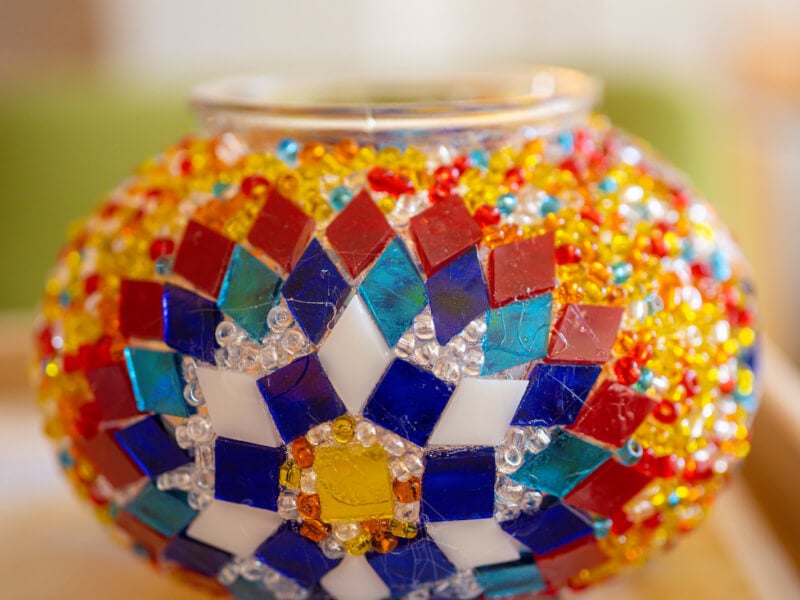 Close-up of a Turkish mosaic lamp without grouting