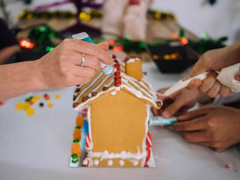 Gingerbread house decorating