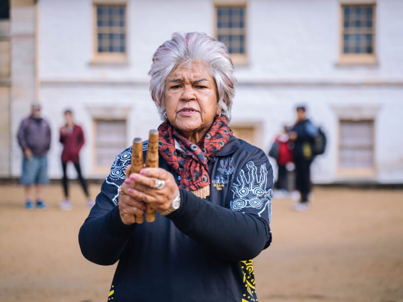 Aunty Margret welcoming us to Country
