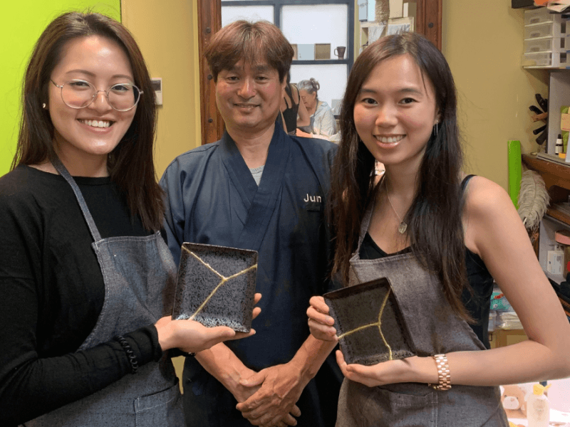 Happy Kintsugi class-goers and teacher
