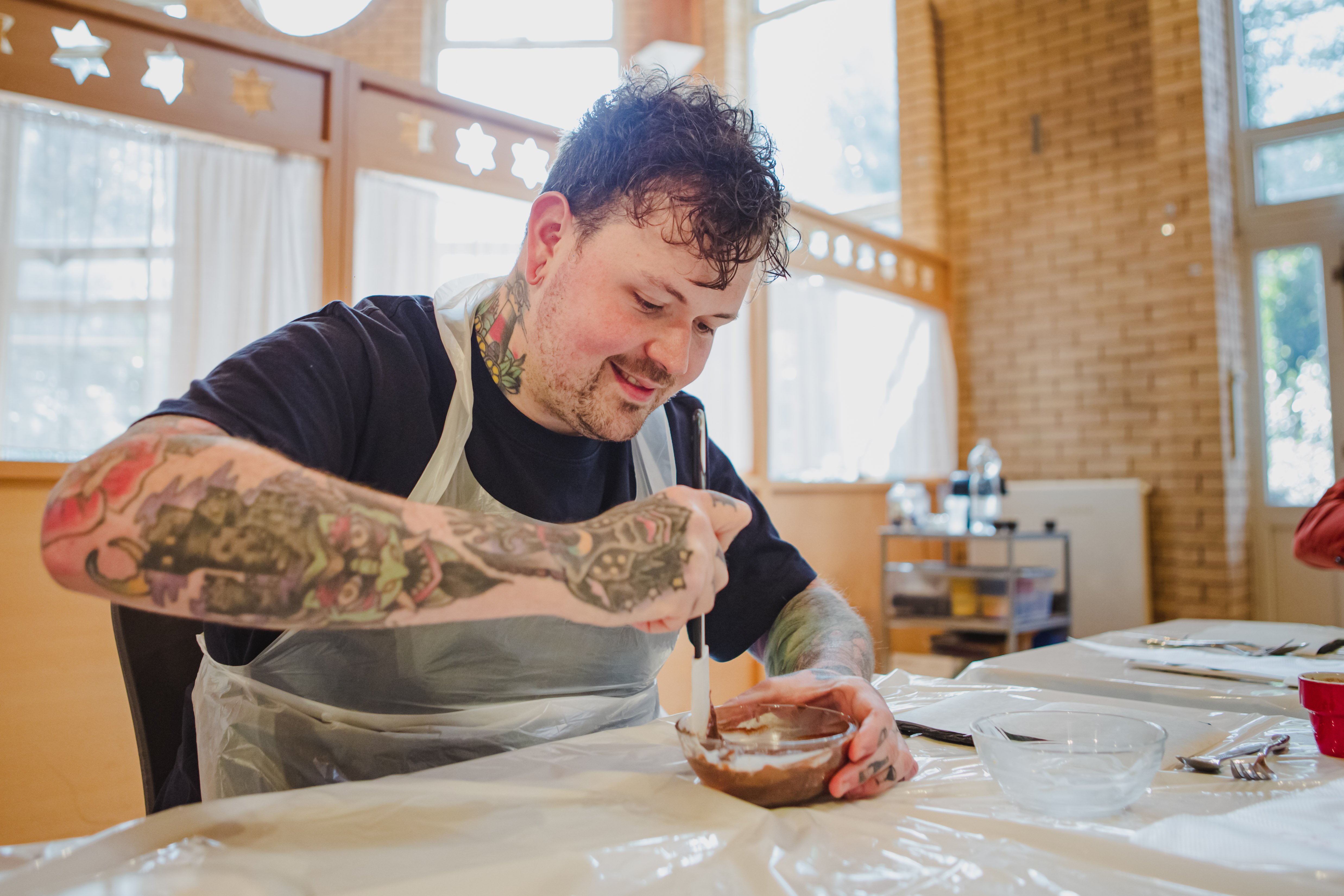 man at chocolate making class