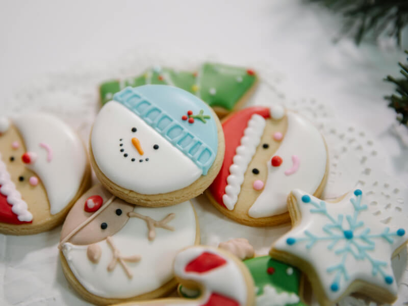 Selection of cute round iced Christmas cookies
