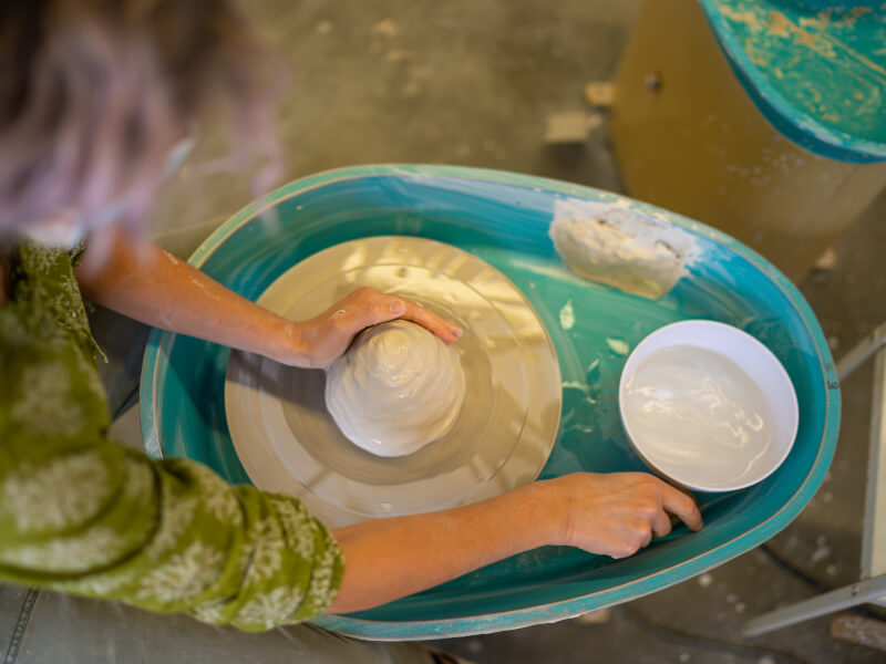 wheel throwing pottery aerial shot