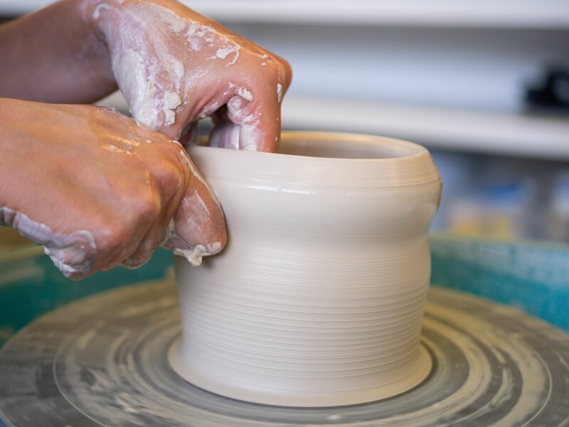 shaping a wheel thrown ceramic vase