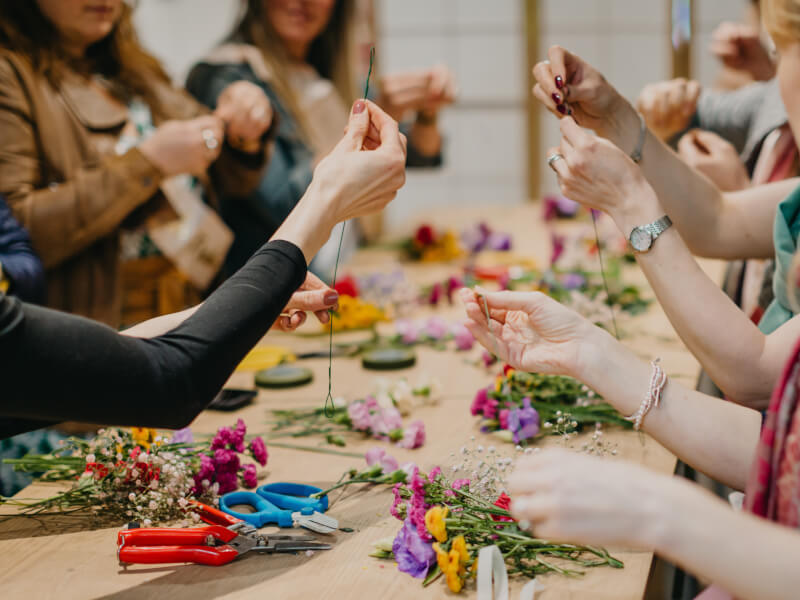 arranging spring flowers