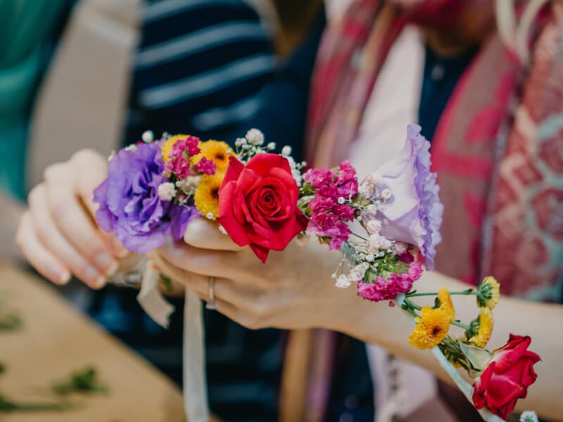 Close-up of a DIY flower crown