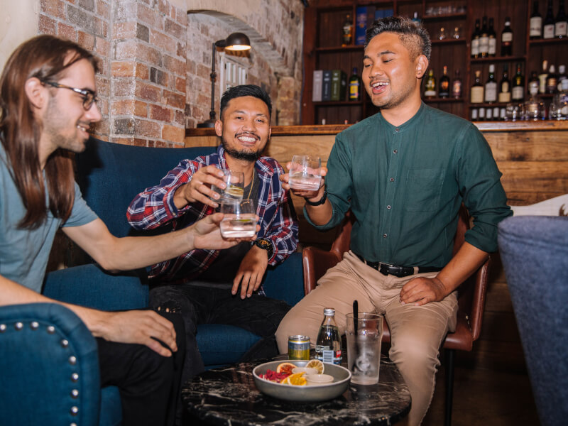 group of friends at drink tasting class