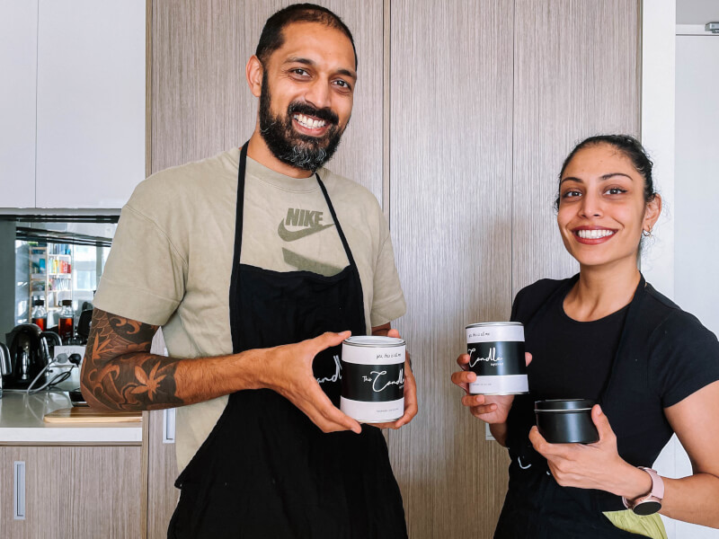 couple at candle making class