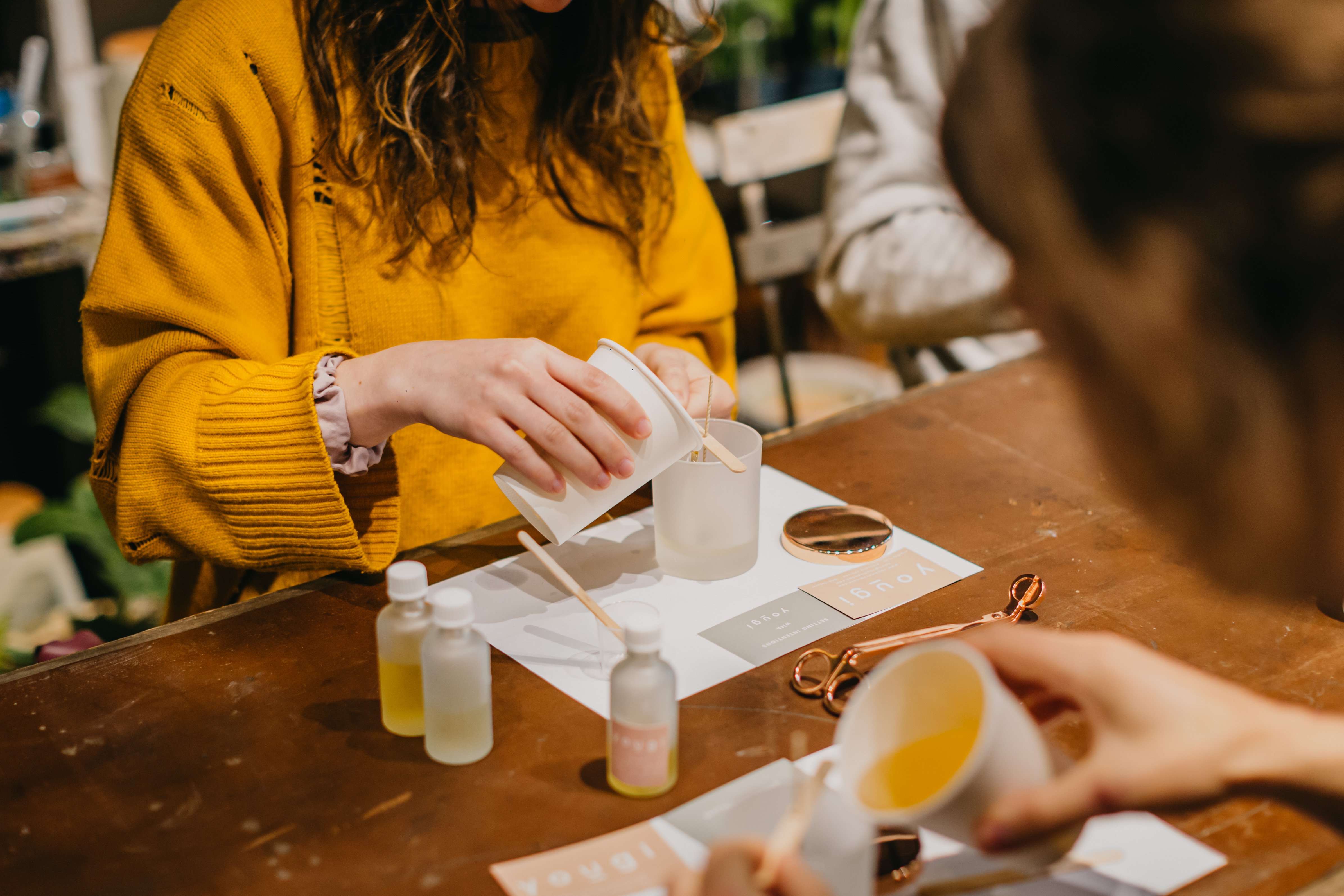 Candle making class in action