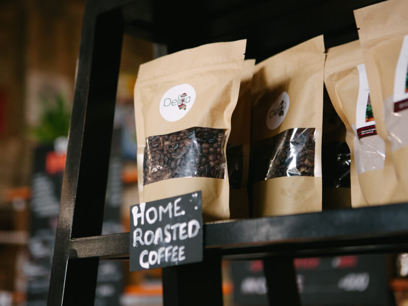 Bags of home roasted coffee beans