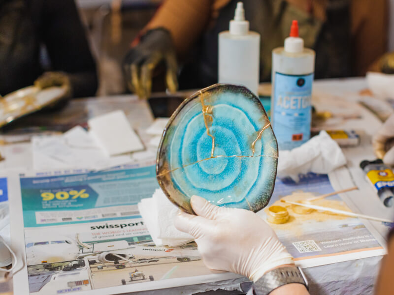 Blue ceramic plate at classy hens pottery class