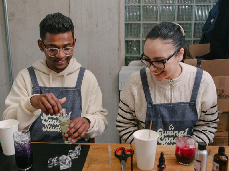 A couple unwind with relaxing candle making