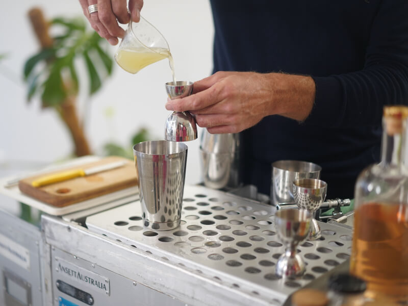 A mobile class cocktail station set up