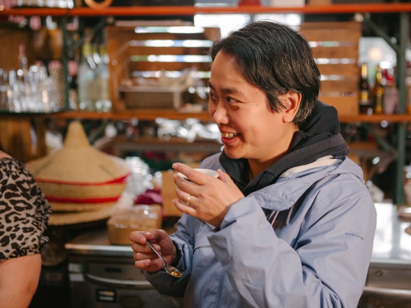 A man enjoying a coffee tasting at a barista class