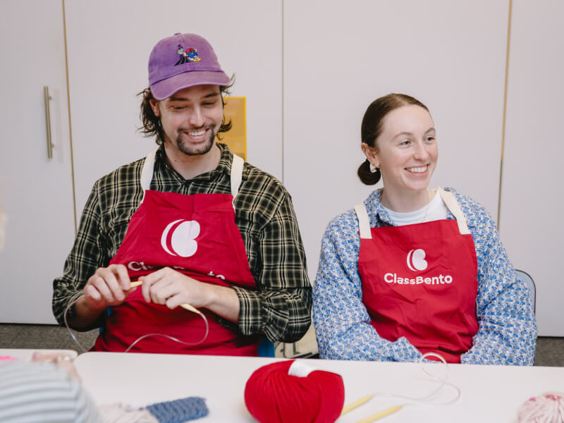 Couple enjoying a knitting class