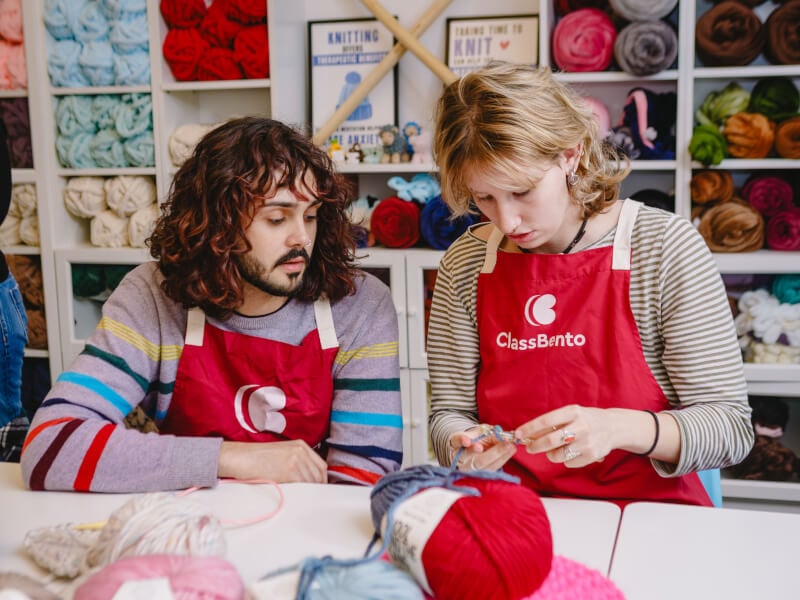 A couple at a crochet workshop together