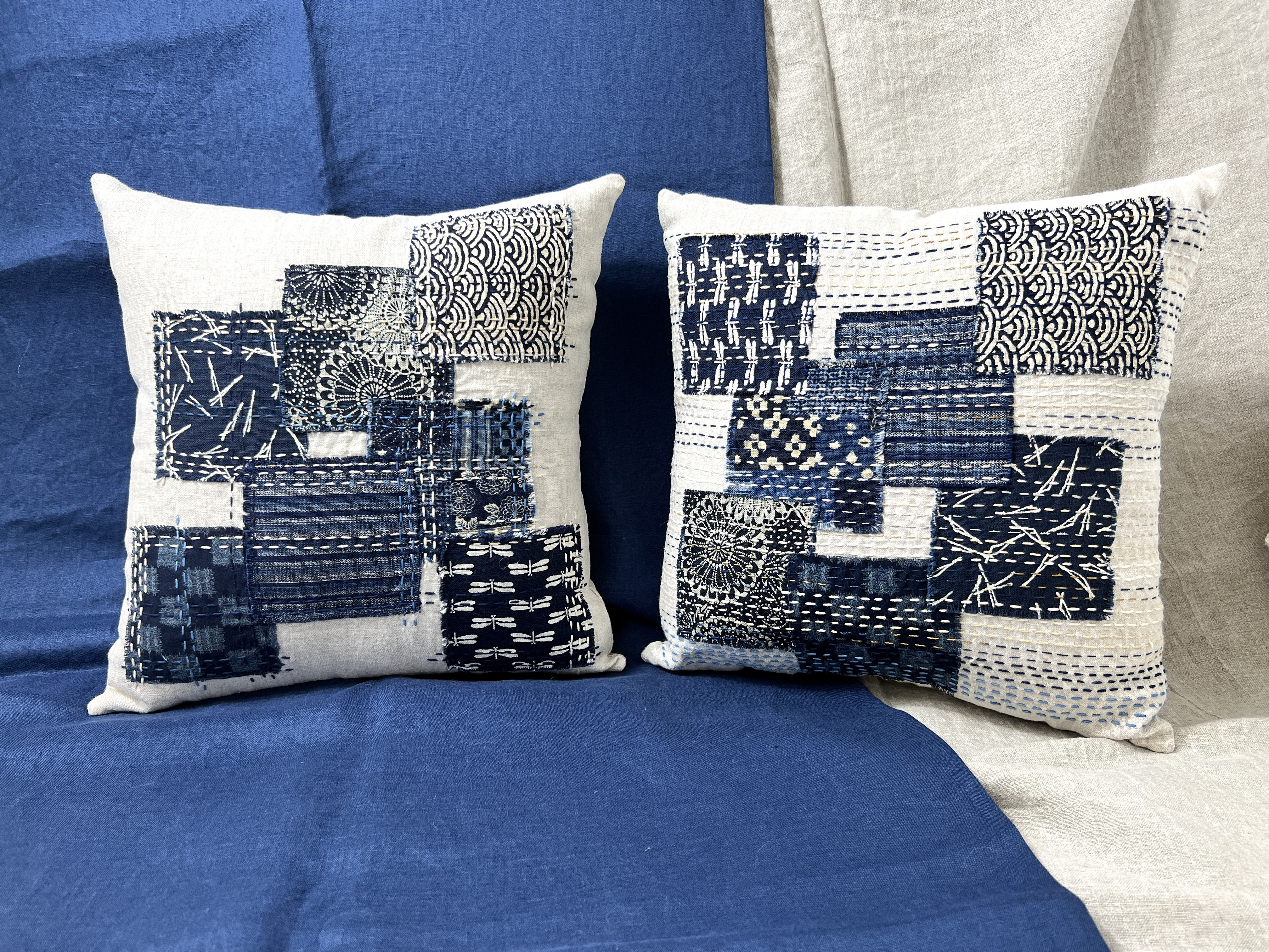 Handmade cushions made at an upcycling workshop