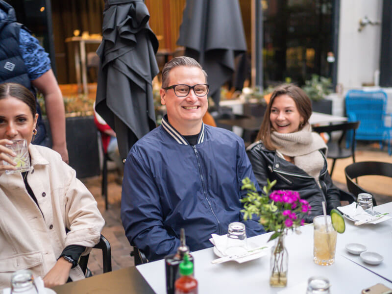A Dad enjoys post cooking class dinner with his daughters