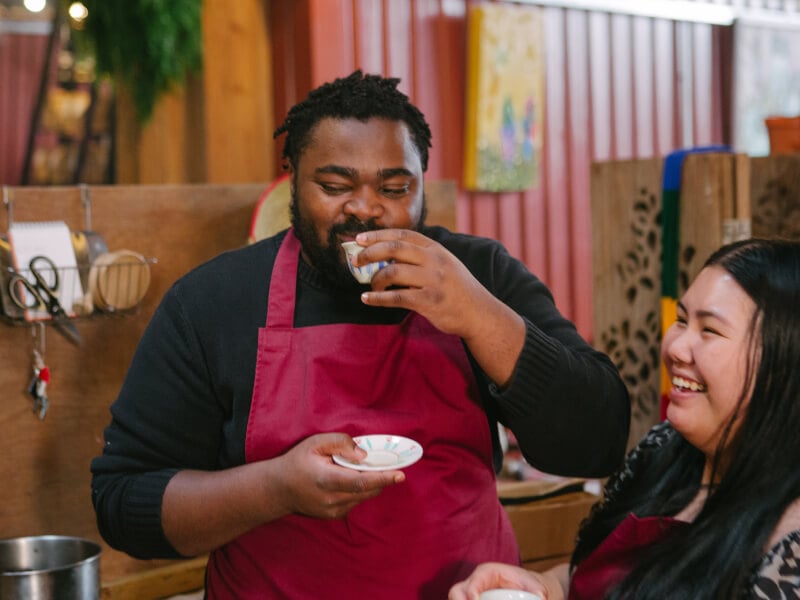 A dad relishes a coffee tasting