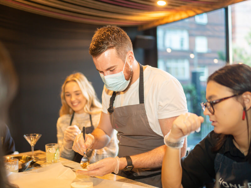 A chef makes dumplings at a mothers birthday party