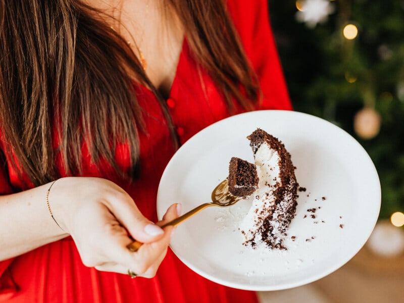 woman eating cake