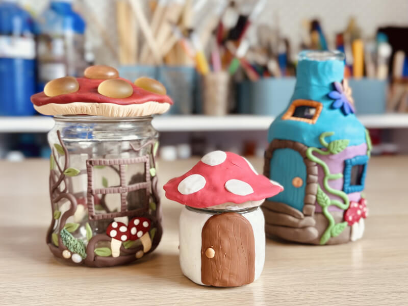 Hand built fairy house jars