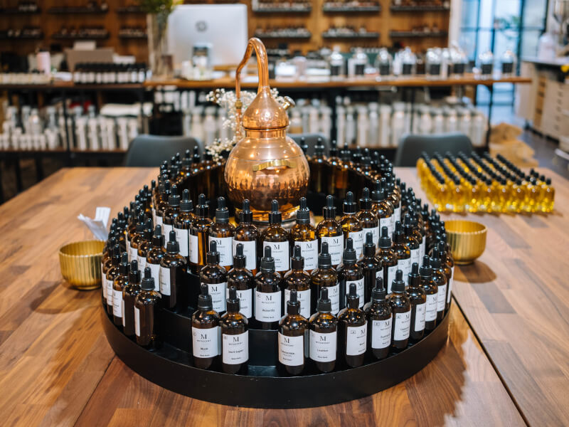 Fancy essential oil station at a perfume workshop